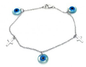 wholesale silver cross and evil eye charm bracelet