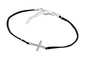 wholesale silver cross black leather bracelet