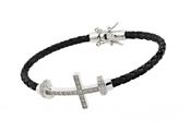 wholesale silver cross black cord cz bracelet