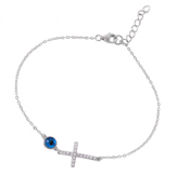 wholesale silver cross and evil eye bracelet