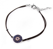 wholesale silver evil eye leather strap bracelet