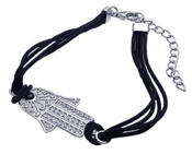 wholesale silver filigree black cord hamsa bracelet