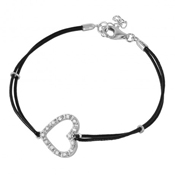 wholesale silver heart black leather bracelet