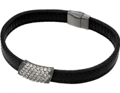 wholesale silver micro pave black leather bracelet