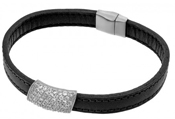 wholesale silver micro pave black leather bracelet