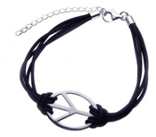 wholesale silver peace sign black cord bracelet