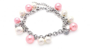 wholesale silver white and pink pearl cz bracelet