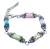 wholesale silver emerald cut multi color cz bracelet