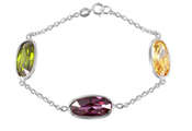 wholesale silver 3 multi color oval ship cz link bracelet