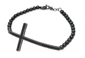 wholesale silver cross black bead bracelet