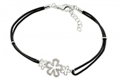 wholesale silver flower cz black chord bracelet