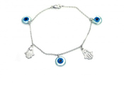 wholesale silver hamsa and evil eye charm bracelet