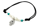 wholesale silver pearl hamsa black cord bracelet