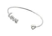 wholesale silver love and heart cz cuff bracelet