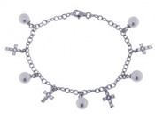 wholesale silver pearl cross cz charm bracelet