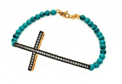 wholesale silver turquoise green bead cross bracelet