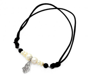 wholesale silver pearl hamsa black cord bracelet