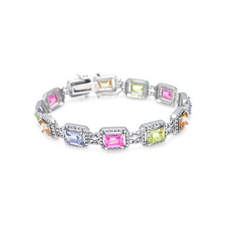 wholesale silver multicolor princess cz bracelet