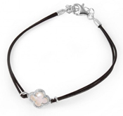 wholesale silver mother of pearl clover leather bracelet