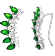 wholesale silver pear shape and cz green climbing earrings