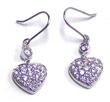 wholesale sterling silver purple cz heart shape hook earrings