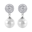 wholesale silver pearl cz cluster earrings