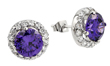 wholesale silver round purple cz stud earrings