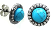 sterling silver black rhodium plated cz turquoise center stud earrings
