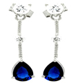 wholesale silver blue teardrop cz wire stud earrings