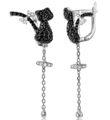 wholesale silver black cz cat with tale leverback earrings