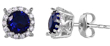 wholesale silver blue cz halo stud earrings