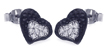 sterling silver black and silver rhodium plated heart cz stud earrings