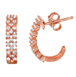 sterling silver rose gold plated thin checkered cz huggies earrings