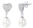 wholesale silver heart pearl pave cz stud earrings