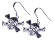 sterling silver black and silver rhodium plated pirate skull cz hook earrings