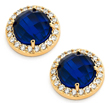 sterling silver gold plated blue center outline cz stud earrings