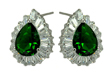 sterling silver rhodioum plated and green teardrop baguette cz stud earrings