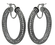 sterling silver black rhodium mesh plated hoop earrings