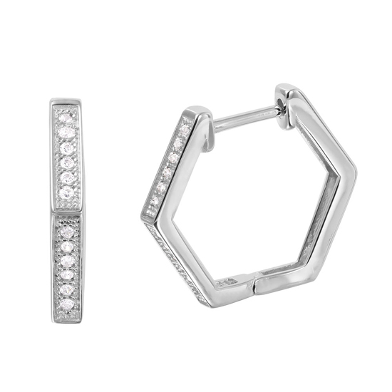 wholesale silver thin octagon cz hoop earrings