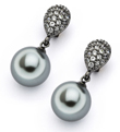 sterling silver black rhodium plated cz synthetic black pearl earrings