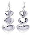 wholesale sterling silver three graduated solid heart hook earrings