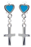 wholesale silver heart cz cross wrie earrings