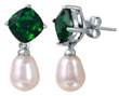 wholesale sterling silver round green cz pearl earrings
