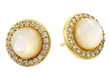 sterling silver gold plated round cz outline center pearl stud earrings