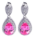 wholesale silver pink teardrop and cz stud earrings