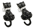 sterling silver black and silver rhodium plated cat black and cz stud earrings