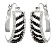 sterling silver rhodioum plated white enamel black stripe cz hoop earrings