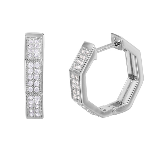 wholesale silver octagon cz hoop earrings