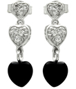 wholesale silver graduated hear cz black onyx stud earrings