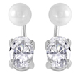 wholesale silver synthetic pearl oval cz earrings
